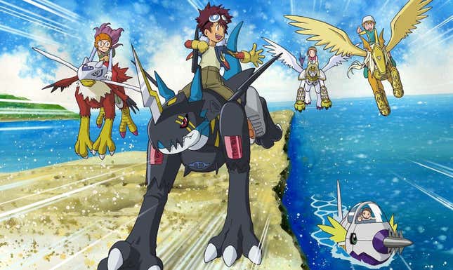 Key art of Digimon Adventure 02 featuring the main Digidestined cast.