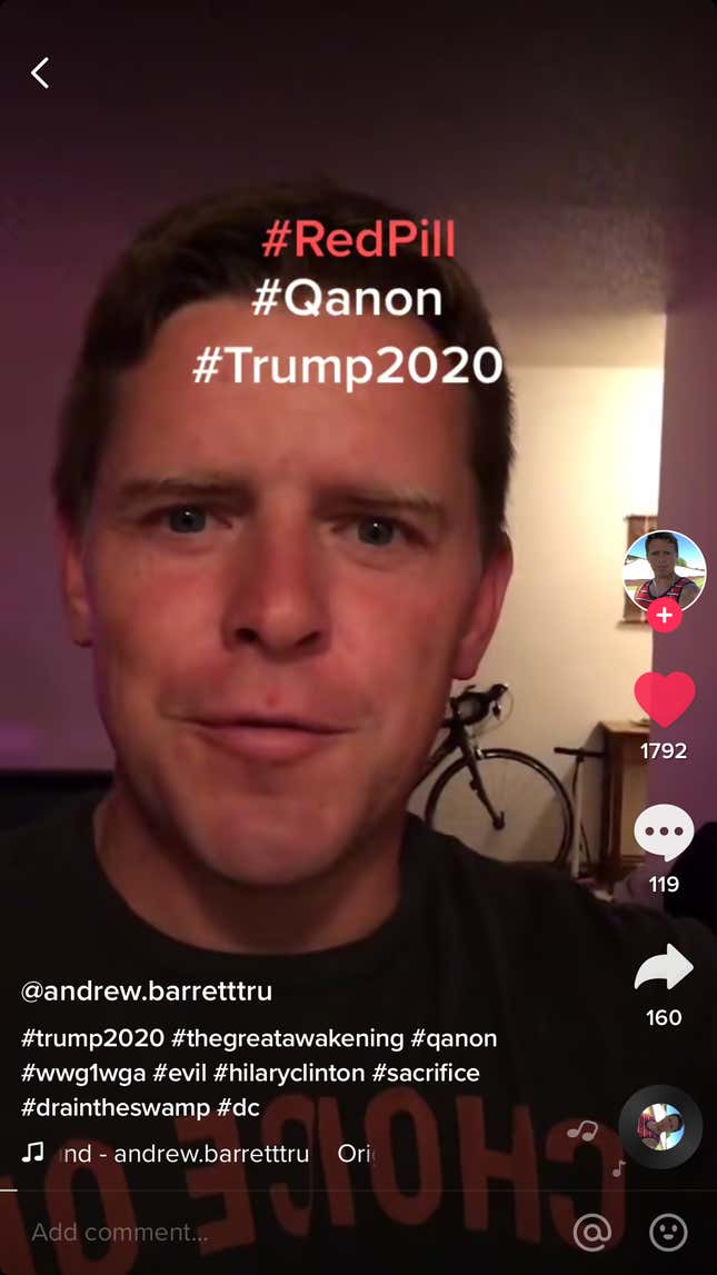 A TikToker talking about a QAnon conspiracy theory.