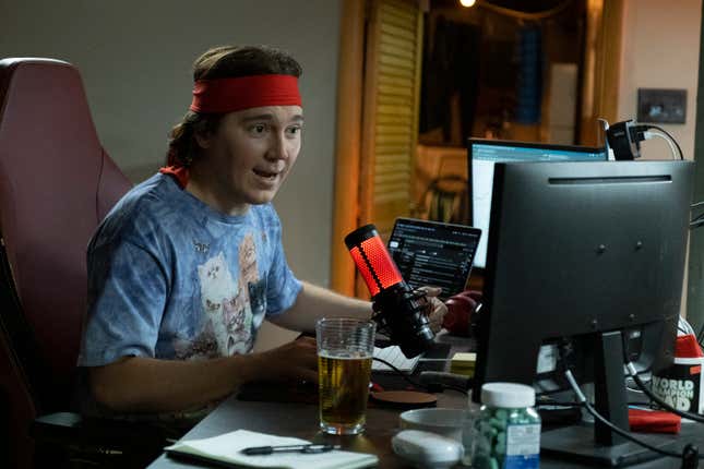 This image released by Sony Pictures shows Paul Dano as Keith Gill in a scene from &quot;Dumb Money.&quot; (Claire Folger/Sony Pictures via AP)