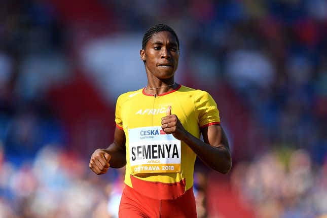 Caster Semenya of Team Africa celebrates victory following the Womens 800 Meter during day two of the IAAF Continental Cup at Mestsky Stadium on September 9, 2018 in Ostrava, Czech Republic.