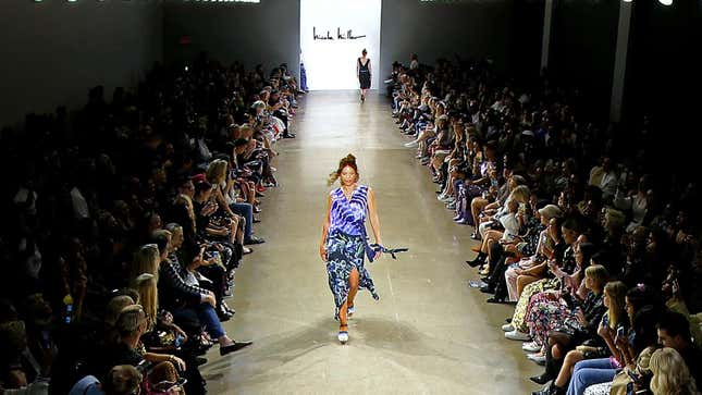 Model Veronica Webb walks the runway during Nicole Miller New York Fashion Week: The Shows at Gallery II I at Spring Studios on September 08, 2019 in New York City.