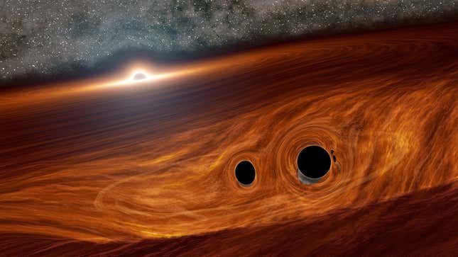 تصور لاندماج الثقب الأسود الذي شاهدته منشأة زويكي العابرة في عام 2019.