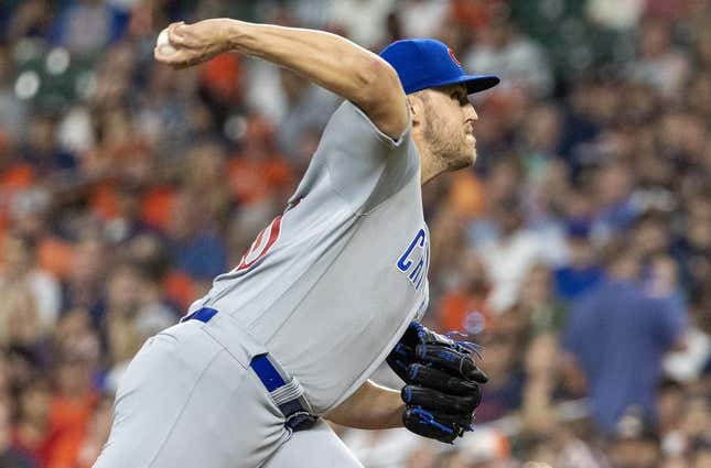 May 15, 2023; Houston, Texas, USA;  Chicago Cubs starting pitcher Jameson Taillon (50) pitches against the Houston Astros in the first inning at Minute Maid Park.