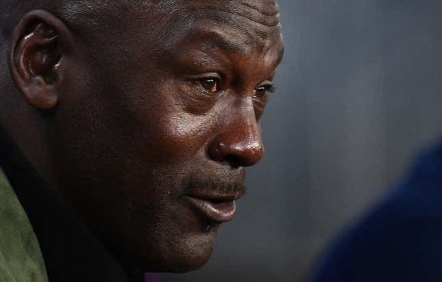 Charlotte Hornets owner Michael Jordan addresses a press conference ahead of the NBA basketball match between Milwaukee Bucks and Charlotte Hornets at The AccorHotels Arena in Paris on January 24, 2020.