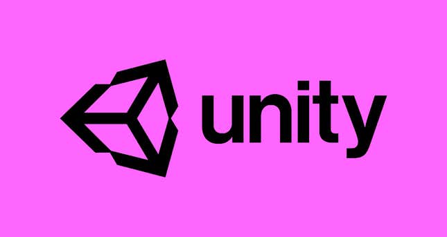 a black logo for the tech company unity against a pink background
