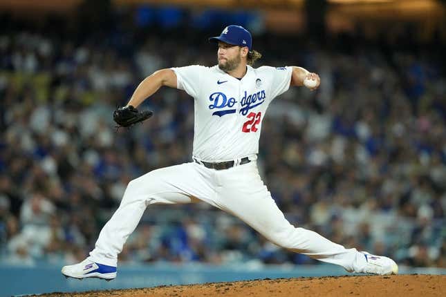 Jun 2, 2023; Los Angeles, California, USA; Los Angeles Dodgers starting pitcher Clayton Kershaw (22) throws in the sixth inning against the New York Yankees at Dodger Stadium.