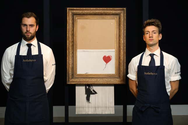 Banksy’s Love in a Bin on view at Sotheby’s galleries in London. Courtesy of Sotheby’s.