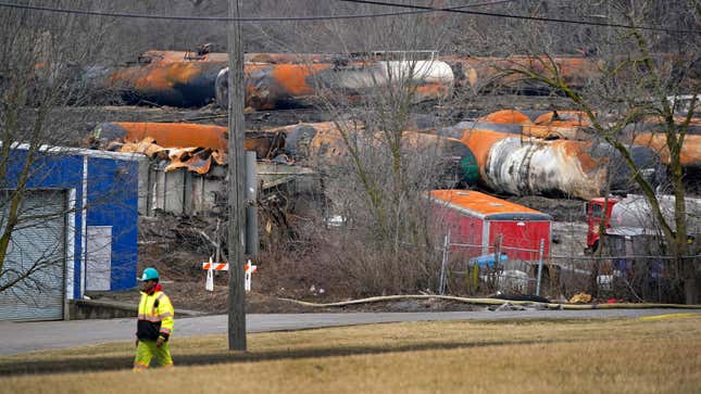 The cleanup of portions of a Norfolk Southern freight train that derailed in East Palestine, Ohio, on Thursday, Feb. 9, 2023.