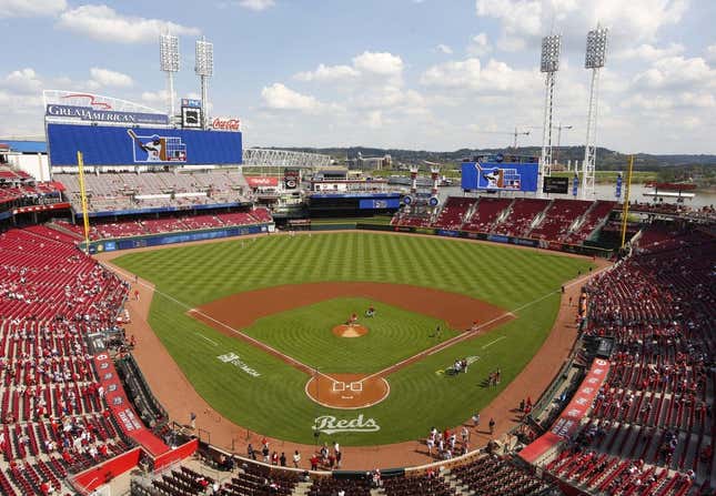 Apr 15, 2023; Cincinnati, Ohio, USA; A general view of Great American Ball Park before a game between the Philadelphia Phillies and the Cincinnati Reds.