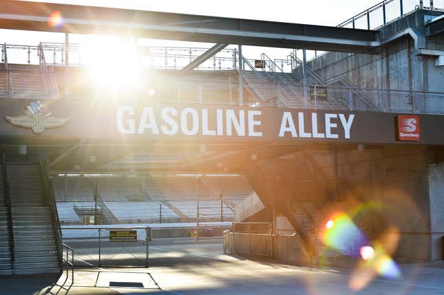 Gasoline Alley is shown on the morning of the 2020 Indy 500
