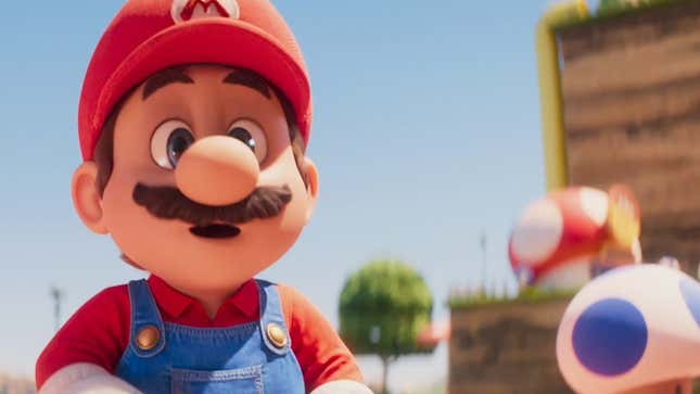 Mario walks the streets of the Mushroom Kingdom. 