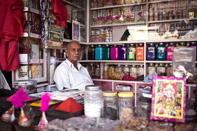 A shopkeeper in Mirchi Galli market.