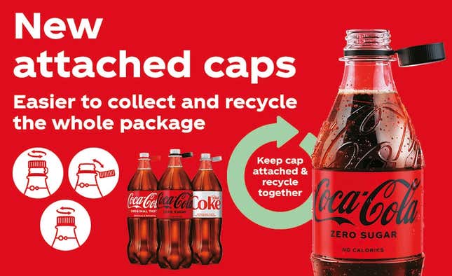 Imagen para el artículo titulado Coca-Cola pegará el tapón a todas sus botellas de plástico para que se reciclen juntos