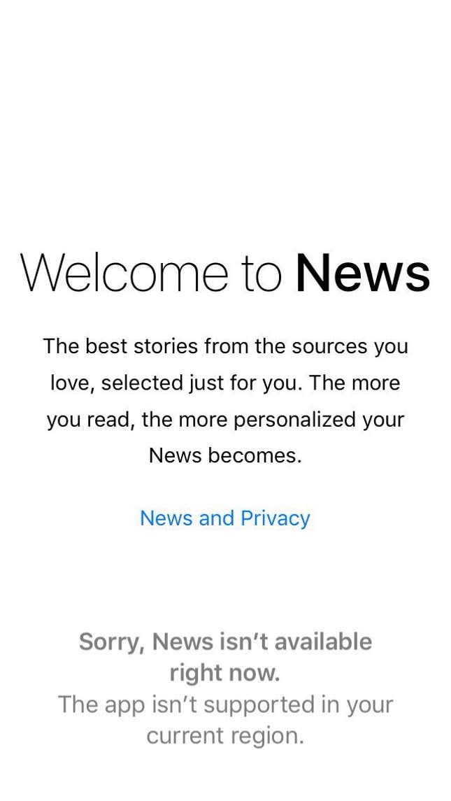 Image for article titled Apple is blocking its news app from everyone in China, even if their iPhone is registered in the US