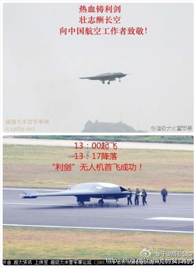 Image for article titled China’s first stealth combat drone isn’t all that stealthy. But it doesn’t have to be