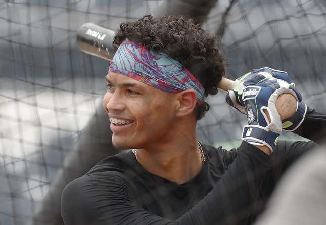Jul 17, 2023; Pittsburgh, Pennsylvania, USA;  Pittsburgh Pirates catcher Endy Rodriguez (25) takes his turn in the batting cage before the game against the Cleveland Guardians at PNC Park.