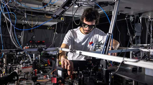 A member of the research team handling the experimental setup.