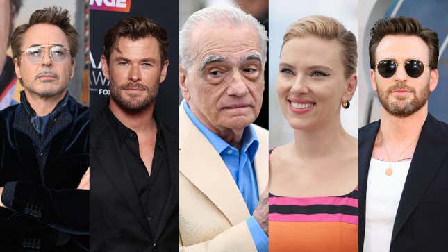 Robert Downey Jr, Chris Hemsworth, Martin Scorsese, Scarlett Johannson, Chris Evans