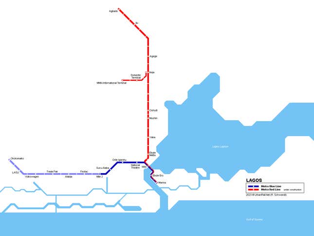 Blue and Red metro lines in Lagos.