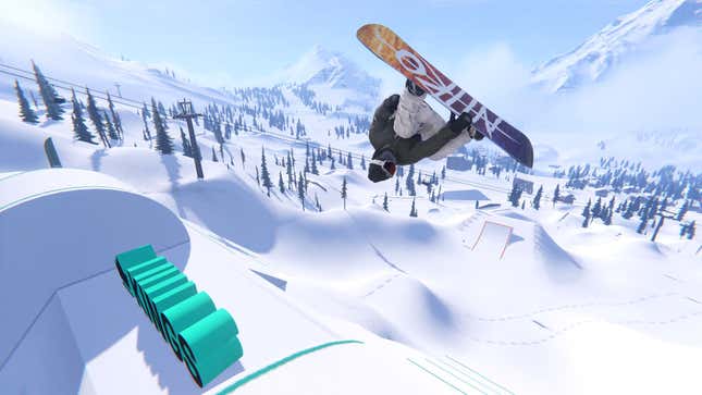 A snowboarder does a steezy backflip over the biggest jump at Kings in Shredders, one of the best games on Xbox Series X/S.