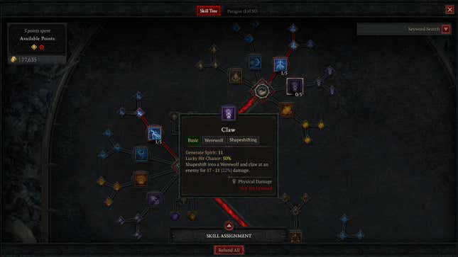 Uma captura de tela de Diablo IV mostra a habilidade Claw.