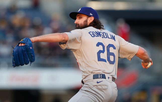Apr 26, 2023; Pittsburgh, Pennsylvania, USA;  Los Angeles Dodgers starting pitcher Tony Gonsolin (26)  pitches against the Pittsburgh Pirates during the fourth inning at PNC Park.