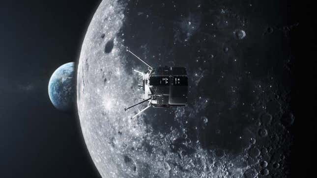 ilustración de la sonda Hakuto-R acercándose a la Luna