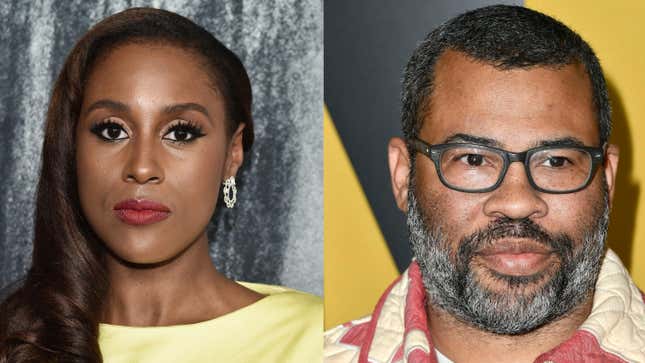 Issa Rae attends the world premiere of “The Photograph” World on February 11, 2020 in New York City. ; Jordan Peele attends the premiere of Amazon Prime Video’s “Hunters” on February 19, 2020 in Los Angeles, California. 