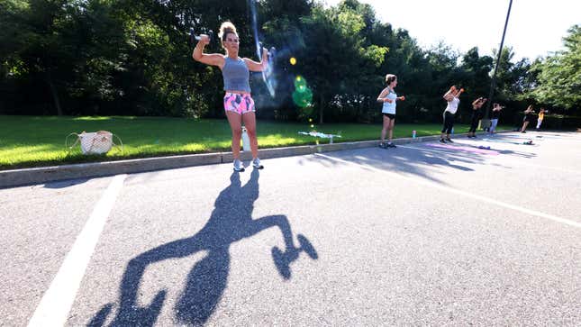People exercising in an outdoor class on August 24, 2020 in Islip, New York.