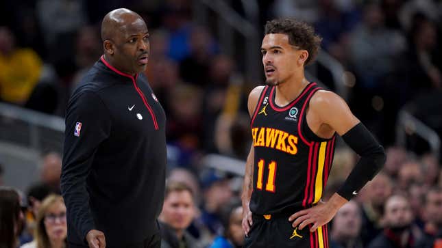 Nate McMillan (l.) is gone and Trae Young deserves some blame