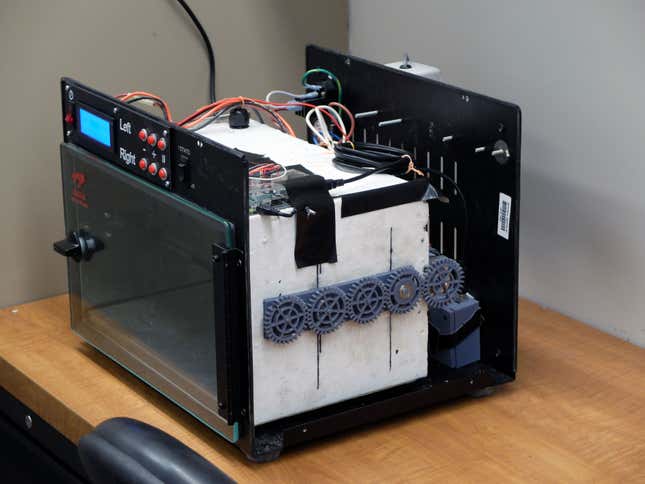 Goldstein’s incubator, retrofitted with 3D-printed parts, would make for a very complicated Game Boy.