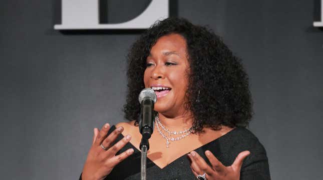 Shonda Rhimes speaks onstage during ELLE’s 25th Annual Women In Hollywood Celebration on October 15, 2018 in Los Angeles, California. 