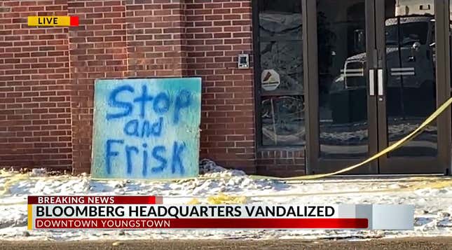 Image for article titled People Keep Vandalizing Michael Bloomberg&#39;s Campaign Offices and the Blame Is Being Pinned on Bernie Sanders