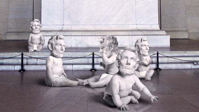 Image for article titled Excited Park Rangers Announce Lincoln Memorial Actually A Girl After Statue Gives Birth To Litter Of Tiny Marble Abraham Lincolns