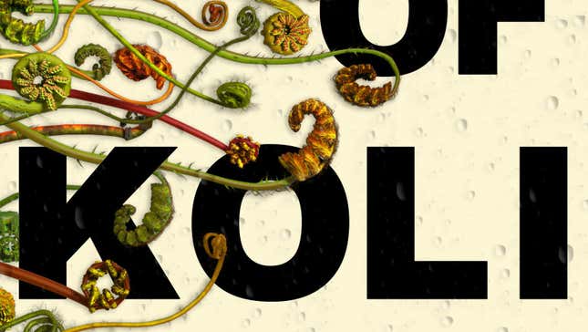 A crop of the cover for M.R. Carey’s The Book of Koli, designed by Lisa Marie Pompilio with photography by Blake Morrow. See the full image below.