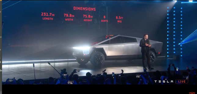 Image for article titled The Tesla Cybertruck Is A Brutal, Angular Beast With Unbelievable Specs