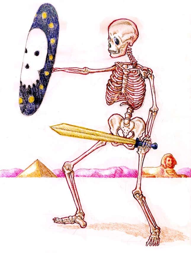 An artist’s rendering of what a warrior-skeleton may have looked like.