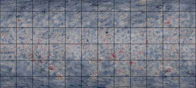 Mapa donde se puede ver las zonas ricas en materiales carbonatados sobre la superficie de Bennu.