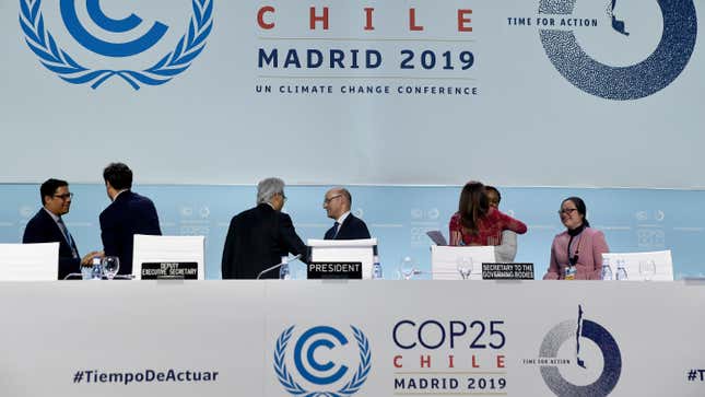 Delegates leave after the closing session of last December’s UN Climate Change Conference in Madrid.