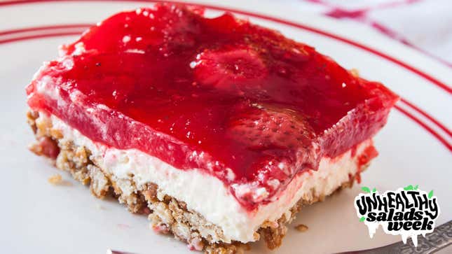 Image for article titled This strawberry-pretzel salad is legally not a salad but whatever, man