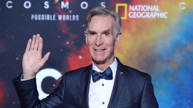 Bill Nye waves at the Cosmos premiere