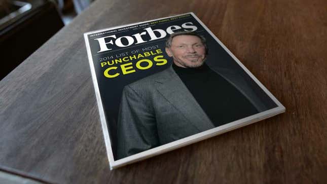 Larry Ellison of Oracle was named the CEO most deserving of a swift punch to the throat.