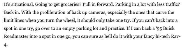 Image for article titled Here&#39;s What You Think About Backing Into Parking Spaces