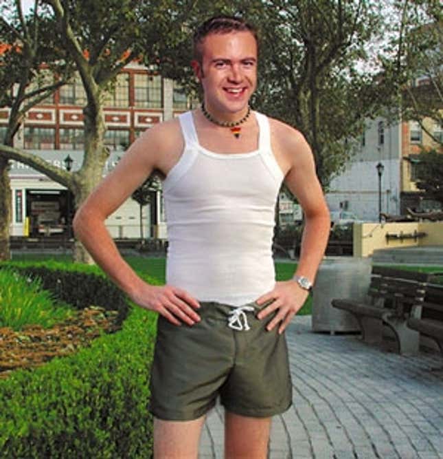 Glynn rollerblades in one of his new ensembles.