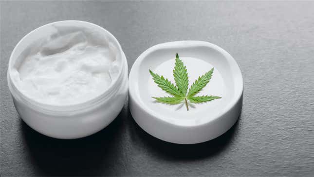 lotion and a cannabis leaf