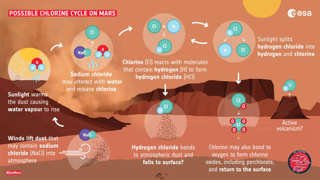 Gráfico del ciclo del cloro propuesto en Marte