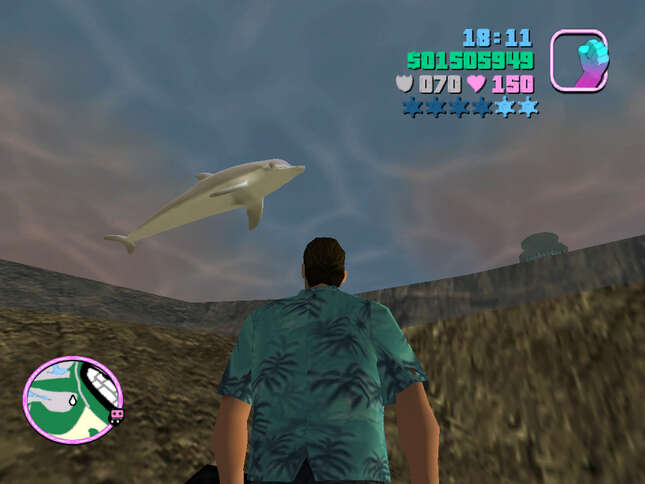 Using mods to get a better look at a Dolphin in GTA Vice City. 