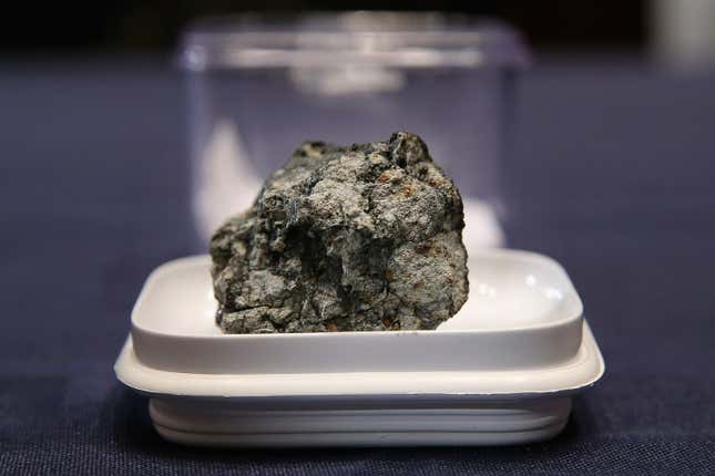A fragment of the Chelyabinsk meteor on display on Capitol Hill in June 2015.