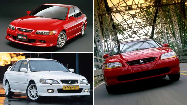 Counter-clockwise from top left: the 2000-02 Japanese Accord Euro R (confusing, I know), 1998-2002 European Accord Type R, and 1997-2002 North American Accord Coupe. The U.S. version was certainly no ugly duck, but it was no Accord Euro R, either.
