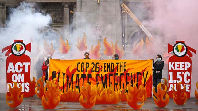 Activists will welcome world leaders to COP26 with a field of climate fire in George Square on October 28, 2021 in Glasgow, Scotland.